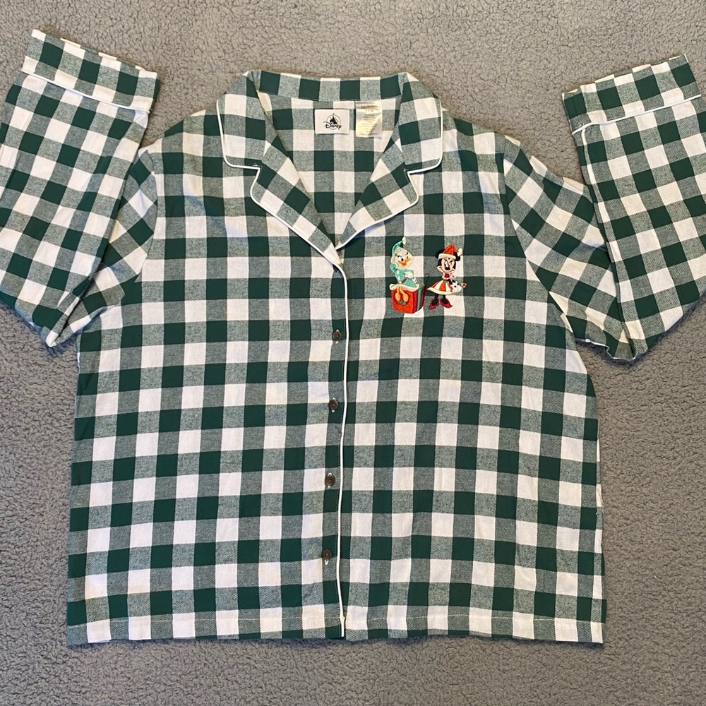 Disney Minnie & Daisy Holiday Sleep Wear Green/White Plaid Pajama Top Women’s XL - Picture 1 of 12